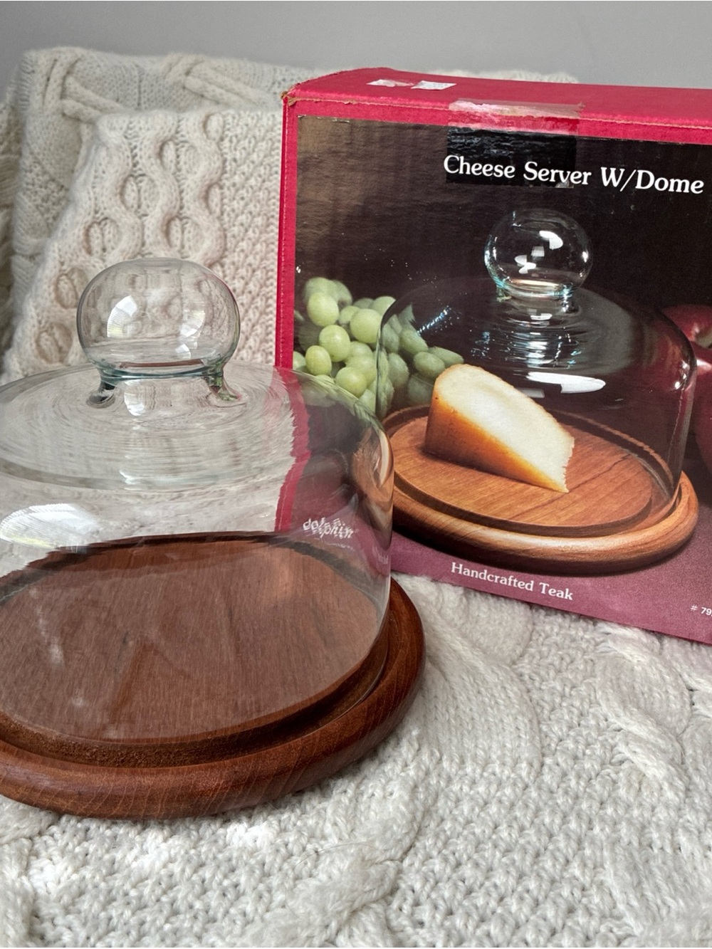 Glass Dome Cheese Server 7.5”with Teak Wood Base - Brown & Clear